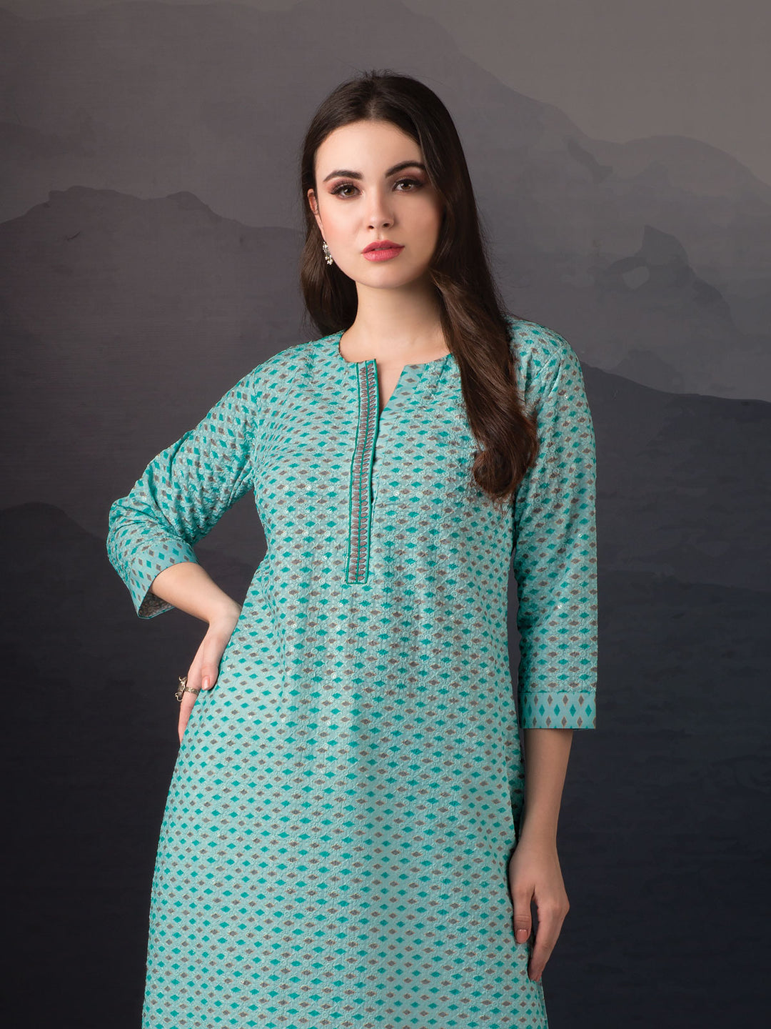 Blue Printed & Embroidered Tunic
