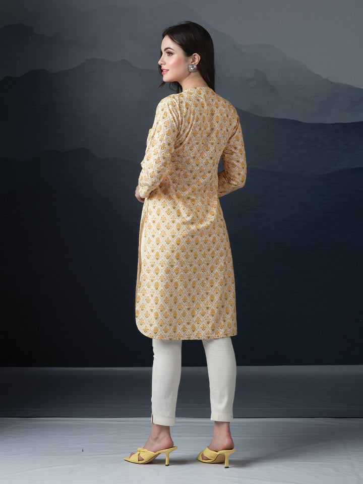 Yellow Printed & Embroidered Tunic