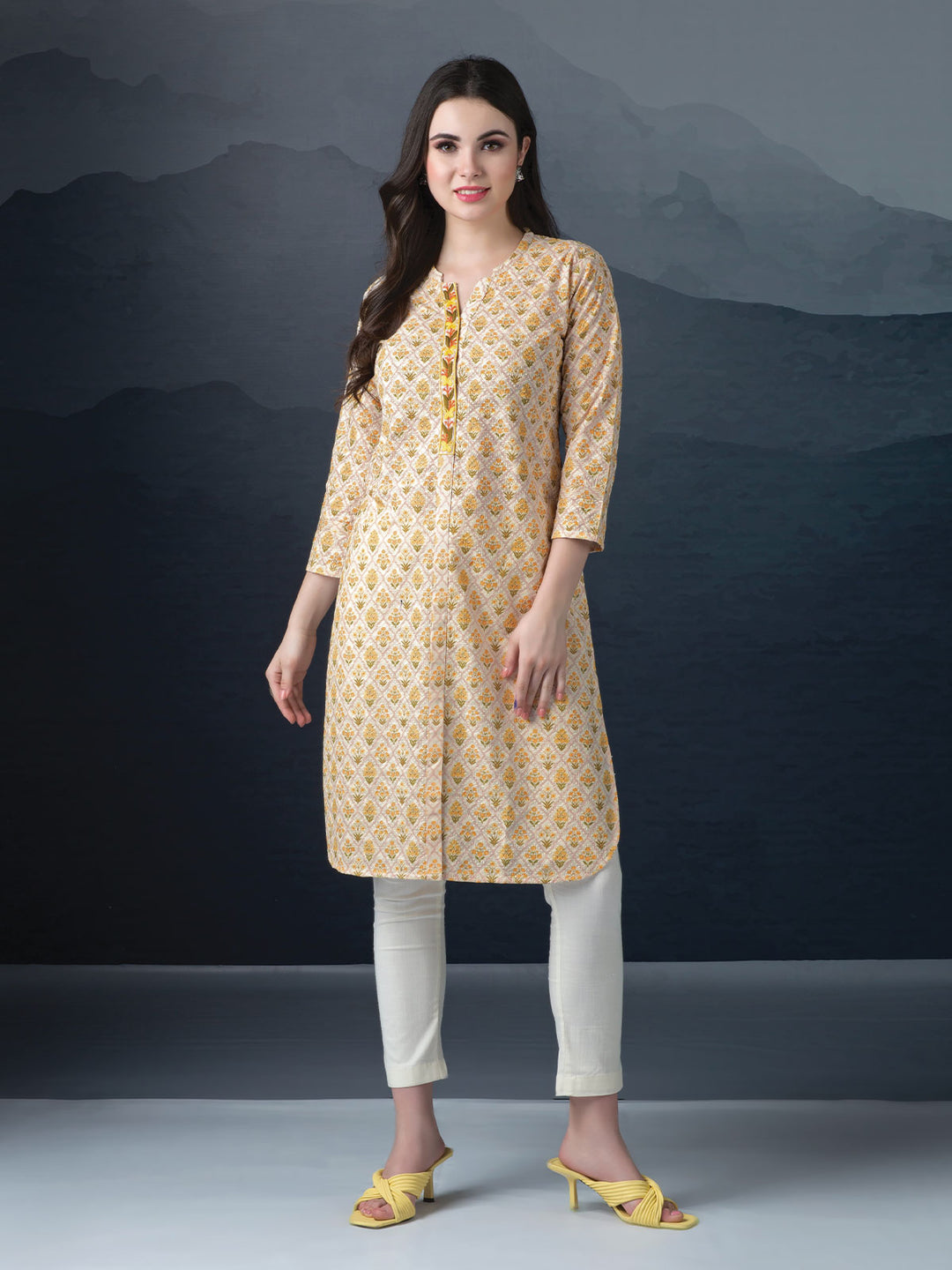 Yellow Printed & Embroidered Tunic