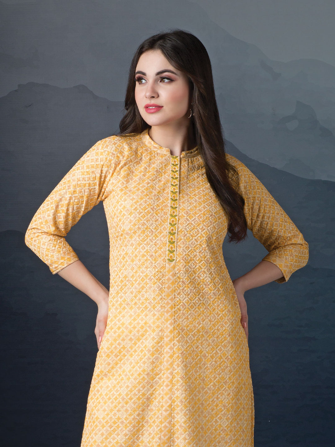 Yellow Printed & Embroidered Tunic