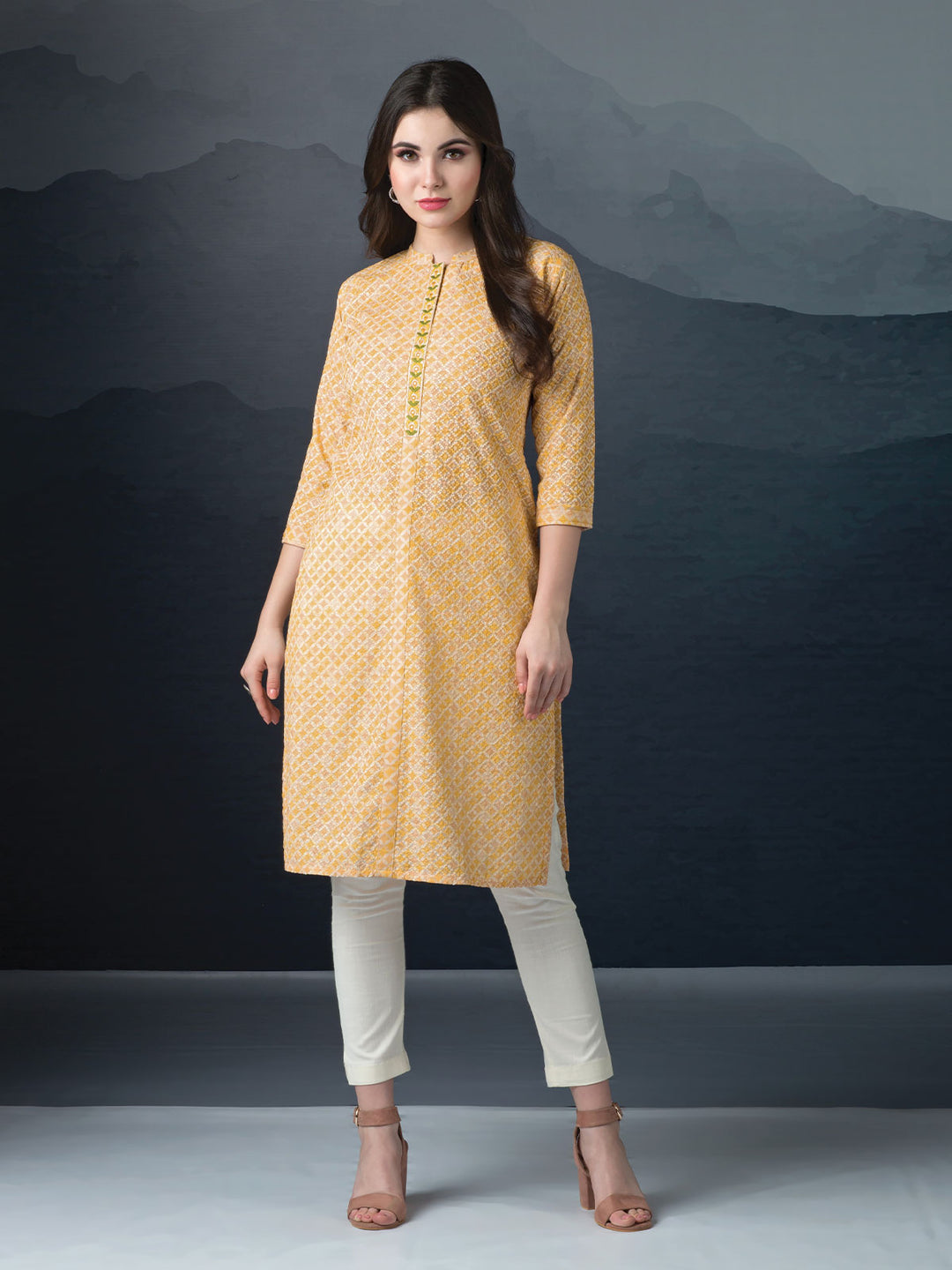 Yellow Printed & Embroidered Tunic