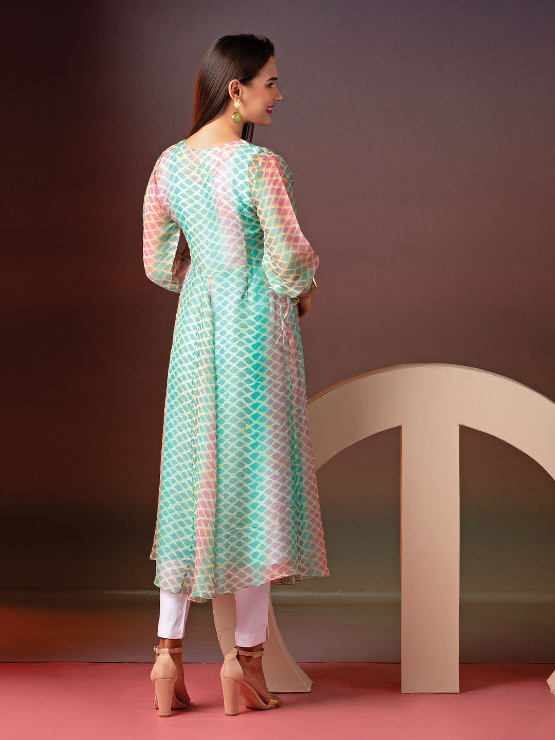 Geometric Print Organza Tunic