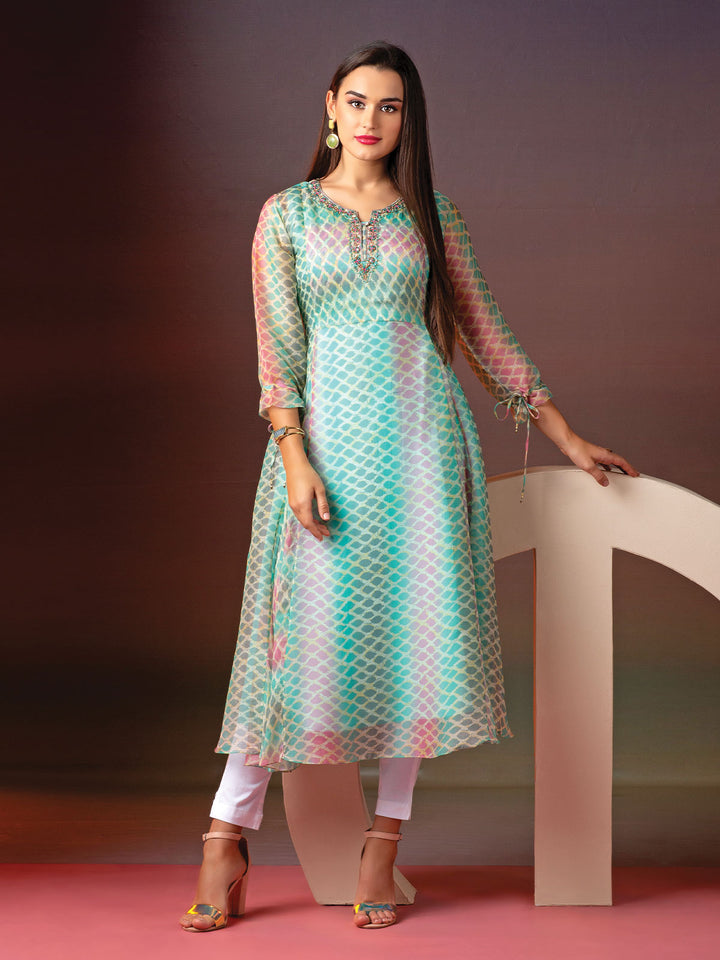 Geometric Print Organza Tunic