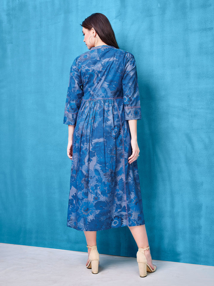 Denim Midi Dress with Print