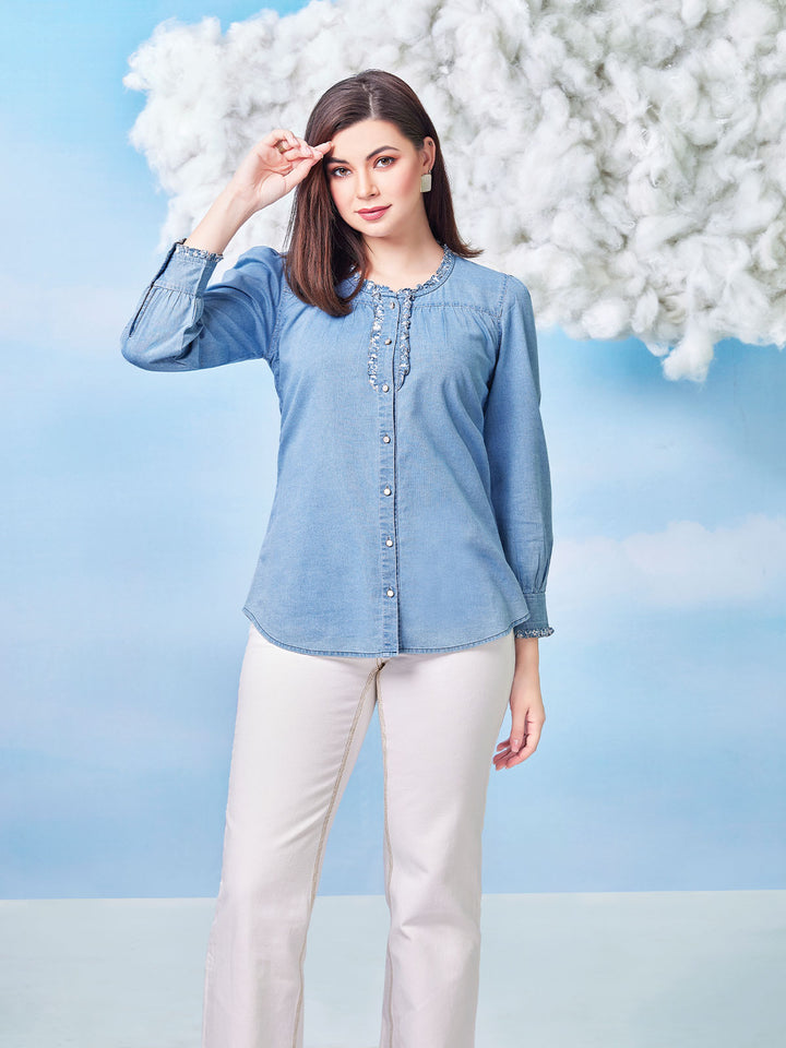 Denim Top with Frill