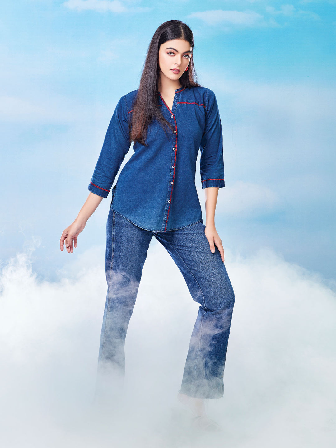 Denim Shirt with Contrast Detail
