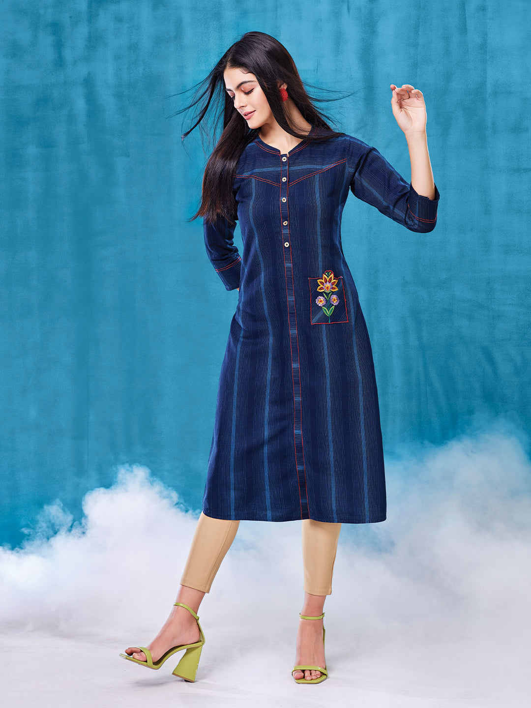 Denim Tunic with Print & Embroidery