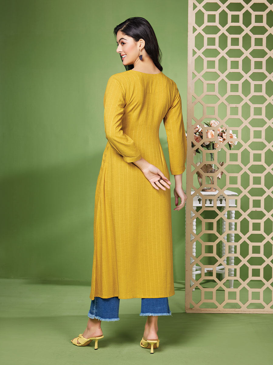 Yellow Stripe Tunic with Embroidery