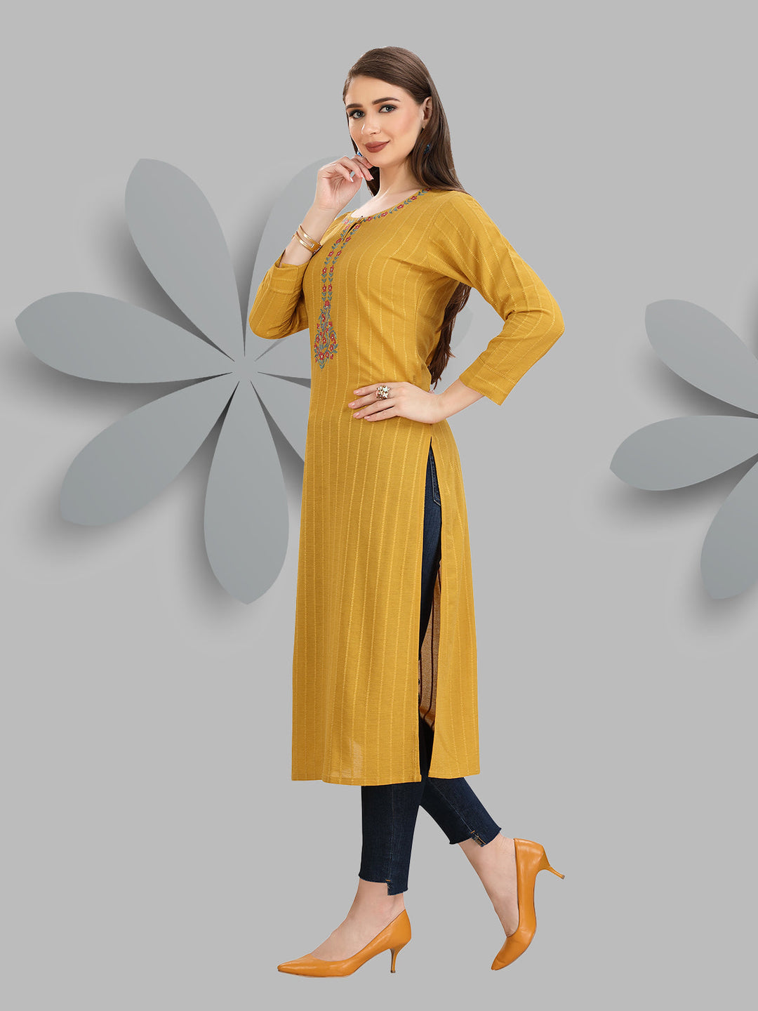 Mustard Woven Kurti