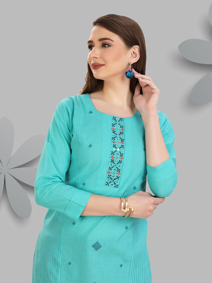 Turquoise Woven Kurti