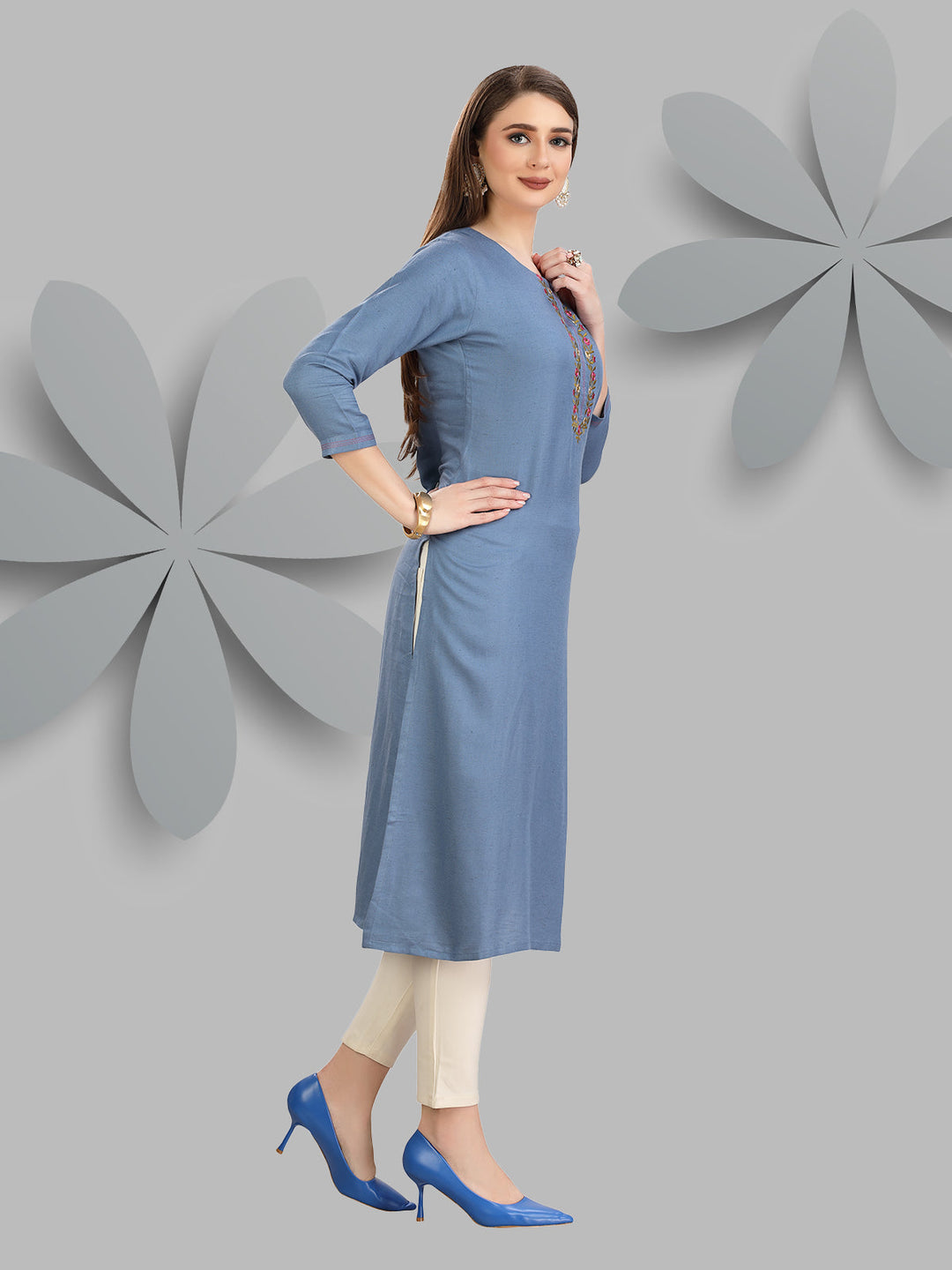 Dusty Blue Woven Kurti