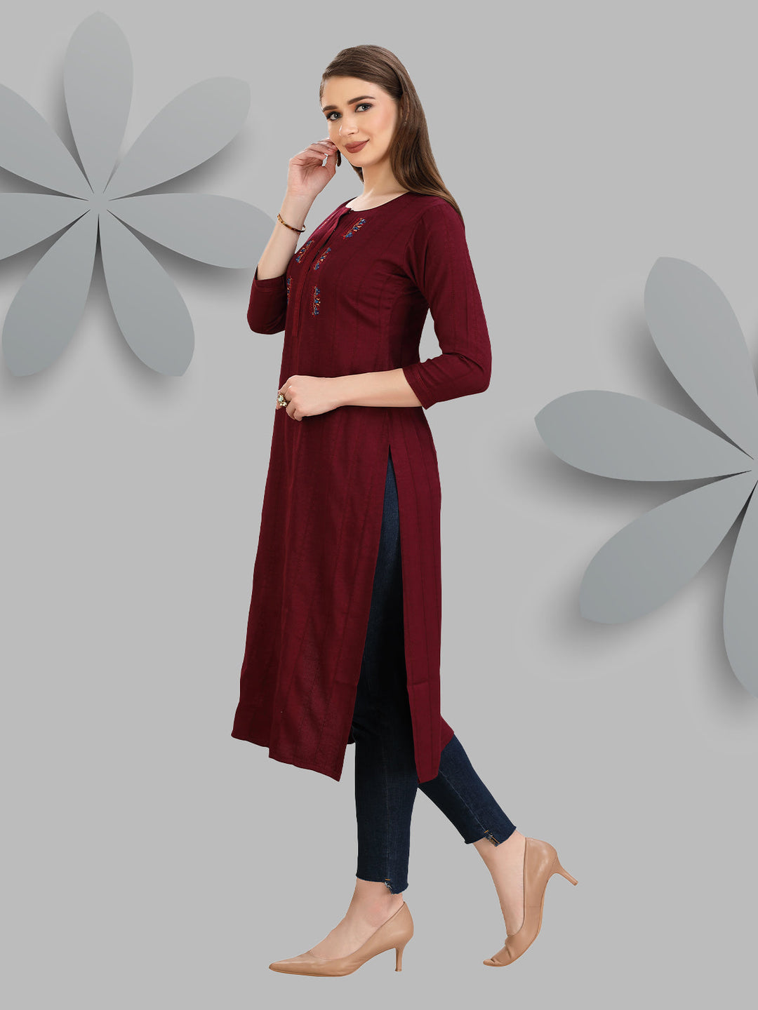 Maroon Woven Kurti