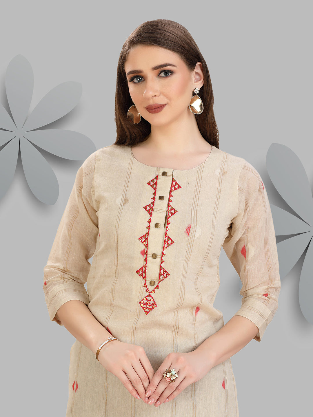 Beige Woven Kurti