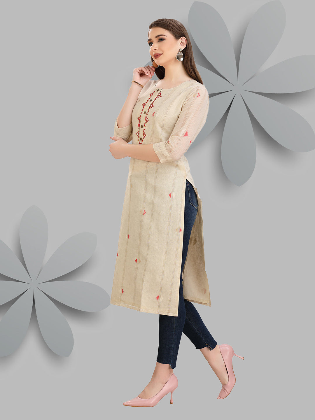 Beige Woven Kurti