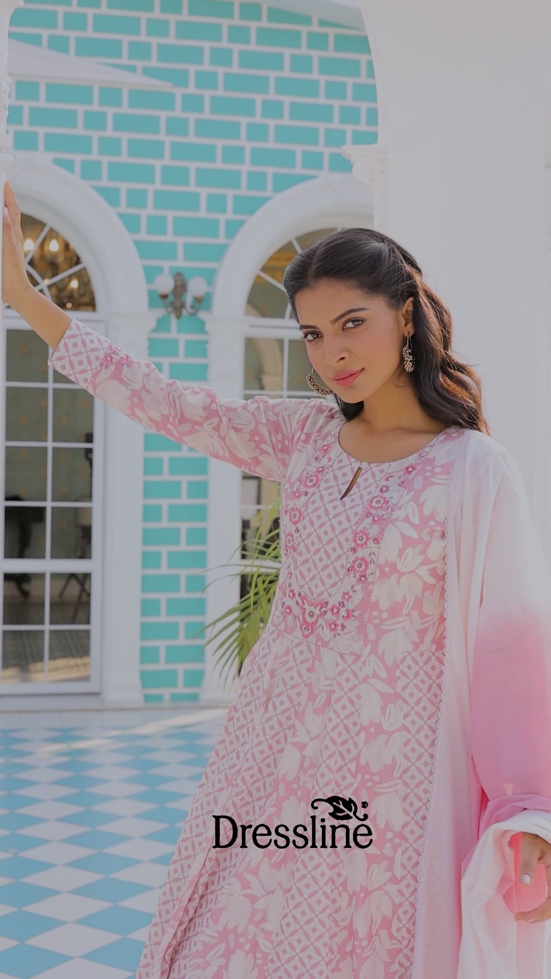 Onion Pink Floral Cotton Anarkali Set with Dupatta