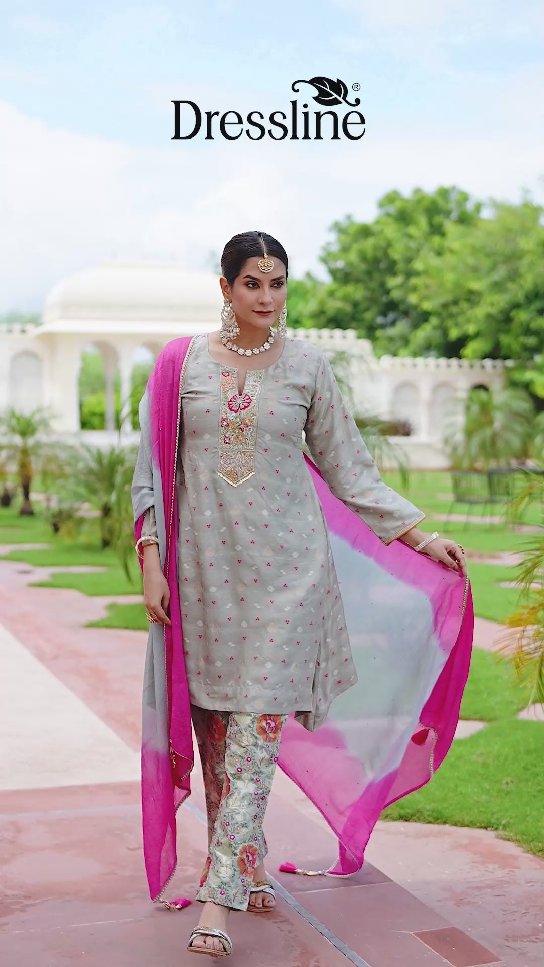 Grey Jacquard Suit Set