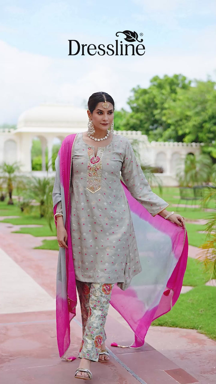 Grey Jacquard Suit Set