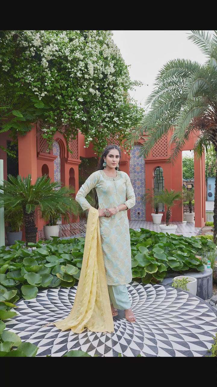 Powder Blue Jacquard Suit Set