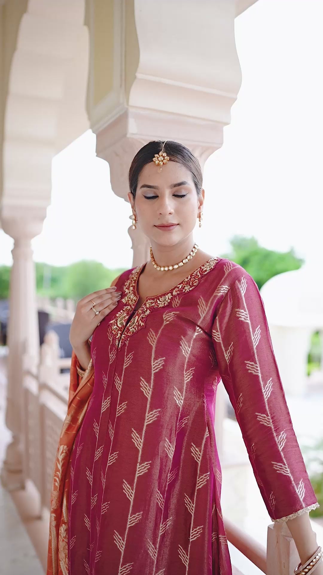 Magenta Jacquard Suit Set