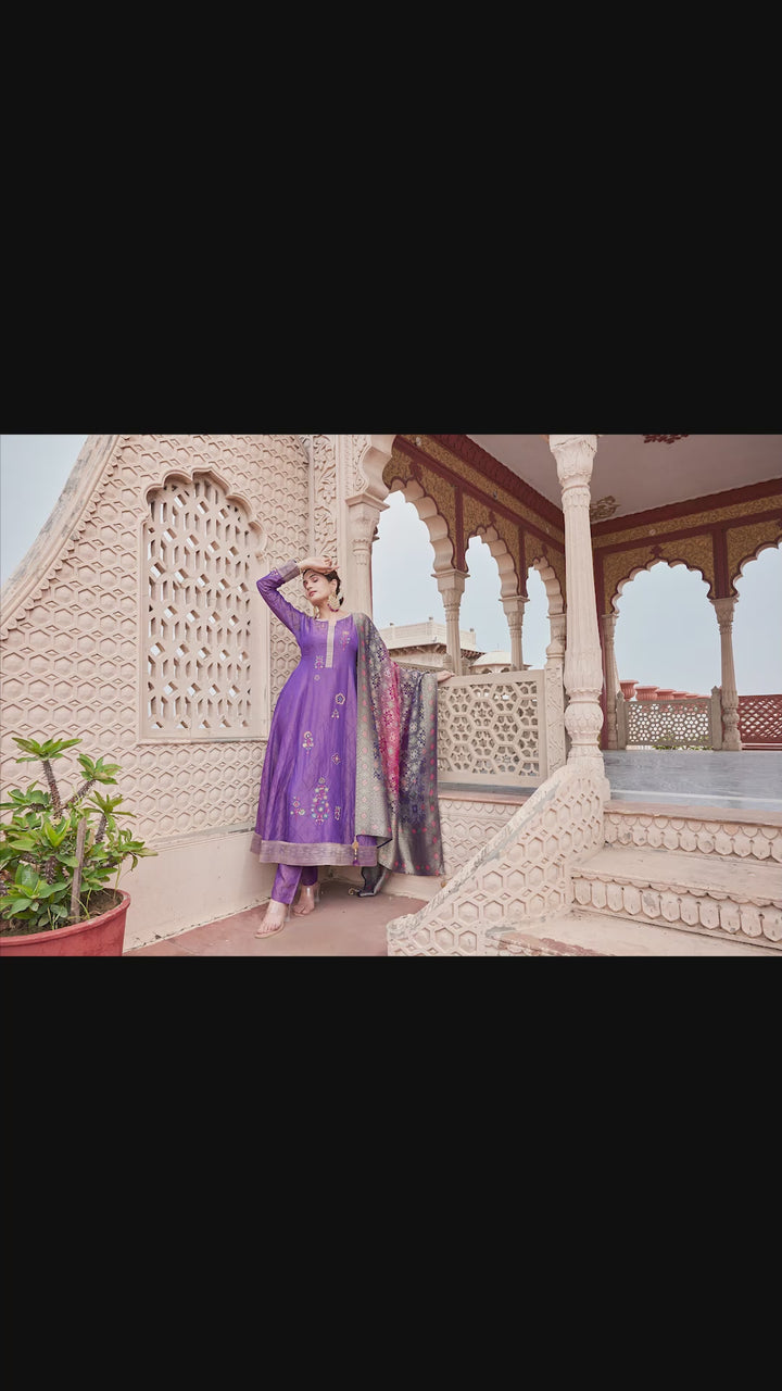 Purple Jacquard Anarkali Set