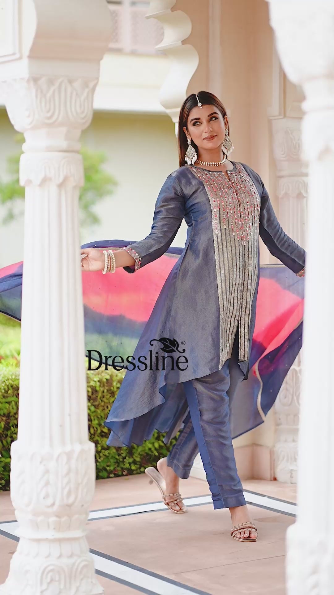 Blue Jacquard Suit Set