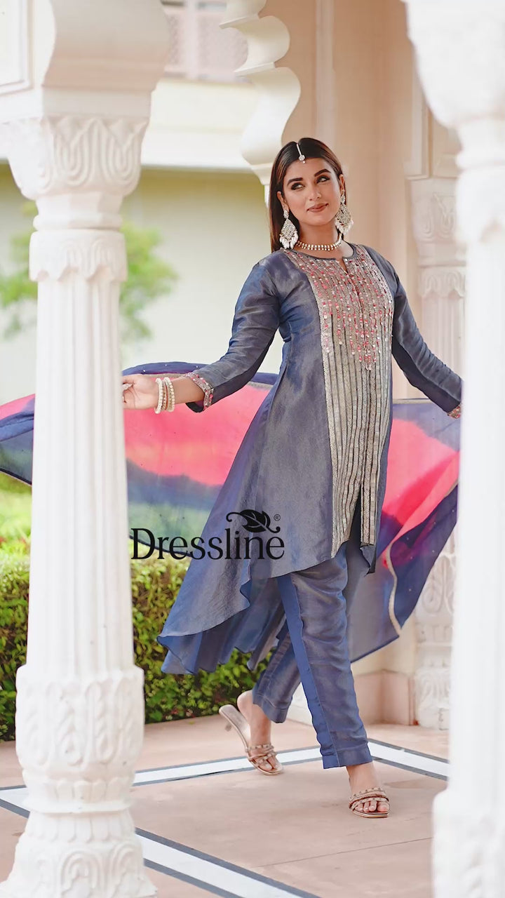 Blue Jacquard Suit Set