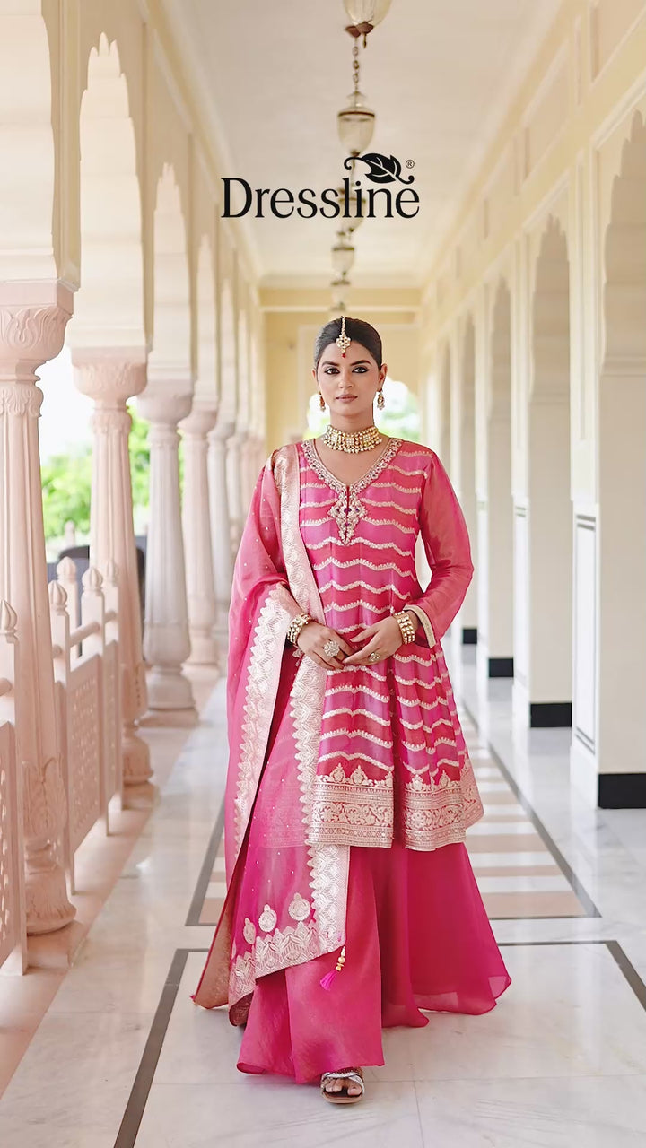 Pink Jacquard Sharara Set