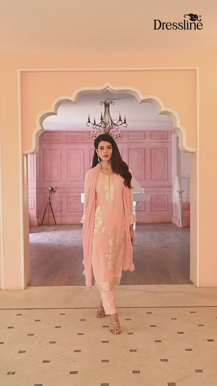 Soft Pink Jacquard Organza Suit Set