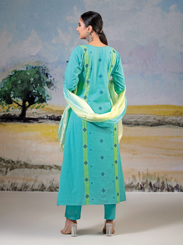 Turquoise Cotton Kurta Set with Dupatta