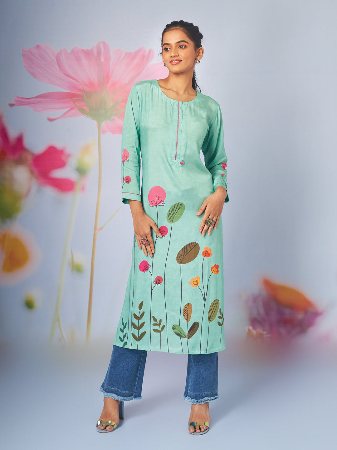 Turquoise Floral Printed Tunic