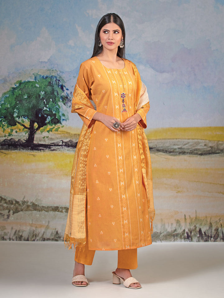 Orange Cotton Kurta Set with Dupatta