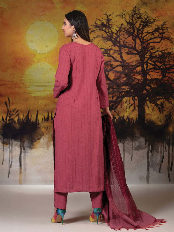 Maroon Cotton Kurta Set with Dupatta