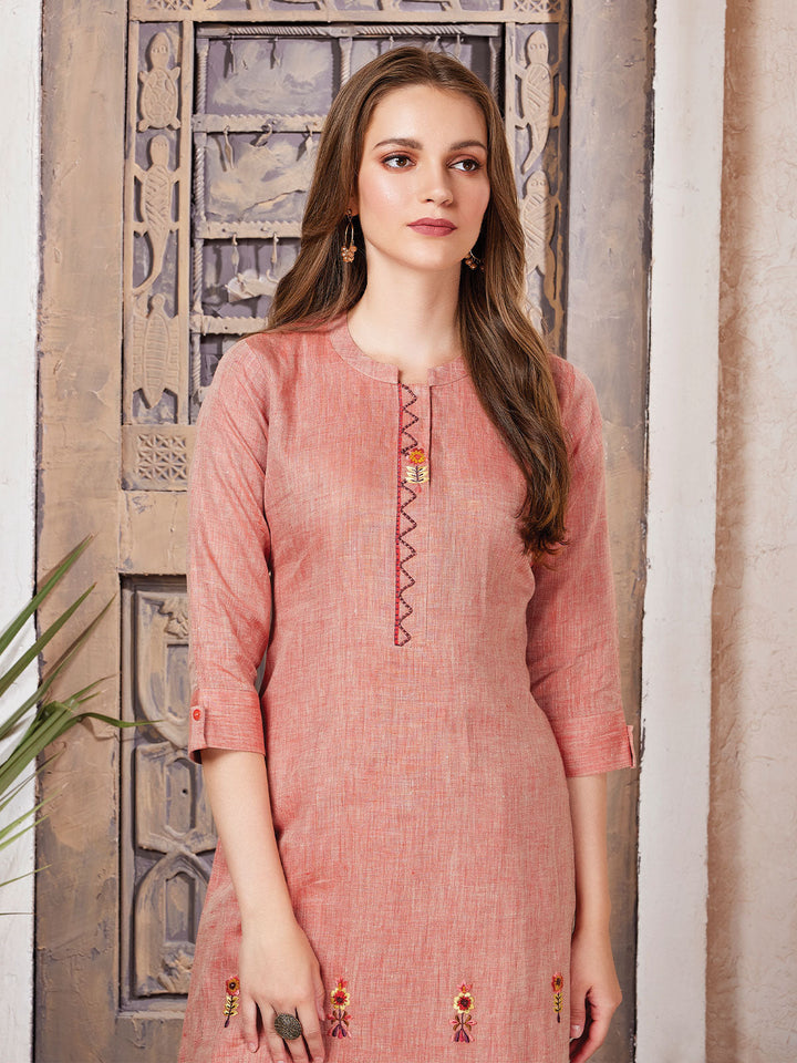 Peach Embroidered Linen Co-Ord Set