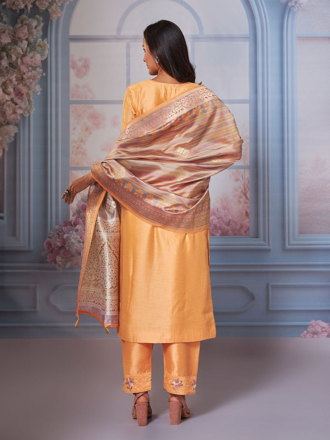Orange Semi Silk Kurta Set with Dupatta