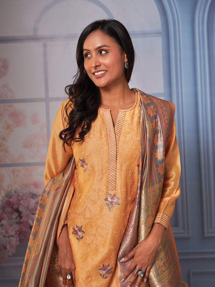 Orange Semi Silk Kurta Set with Dupatta