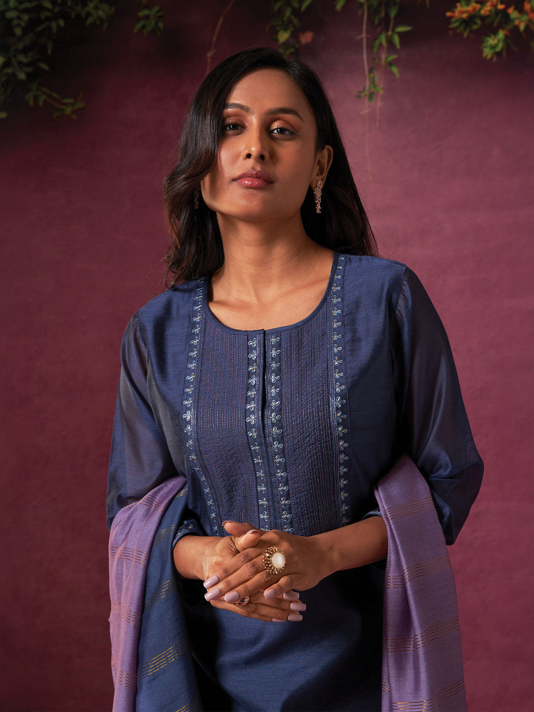 Blue Chanderi Embroidered Kurta Set with Dupatta