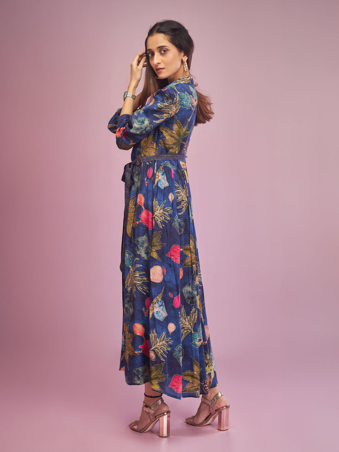 Blue Floral Midi-Dress