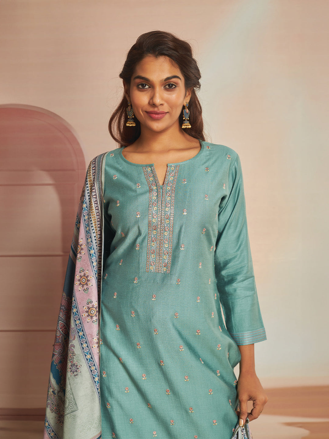 Sea Green Embroidered Suit Set