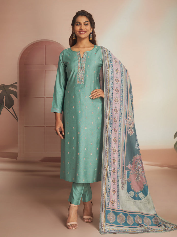 Sea Green Embroidered Suit Set