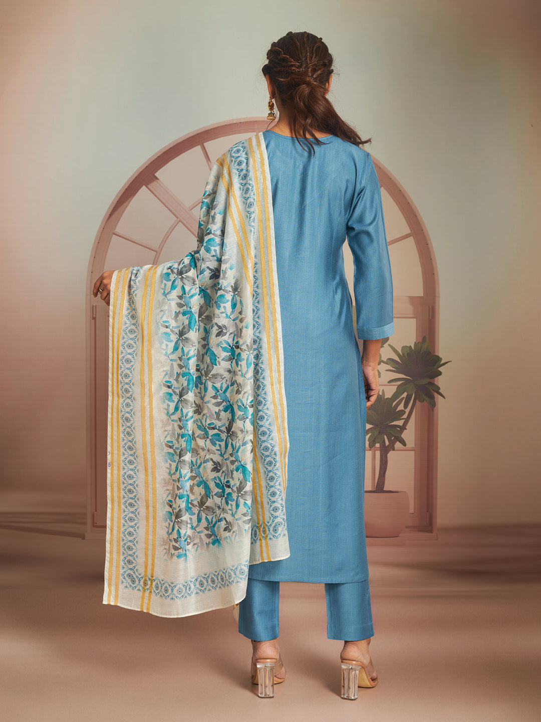 Dusty Blue Embroidered Suit Set