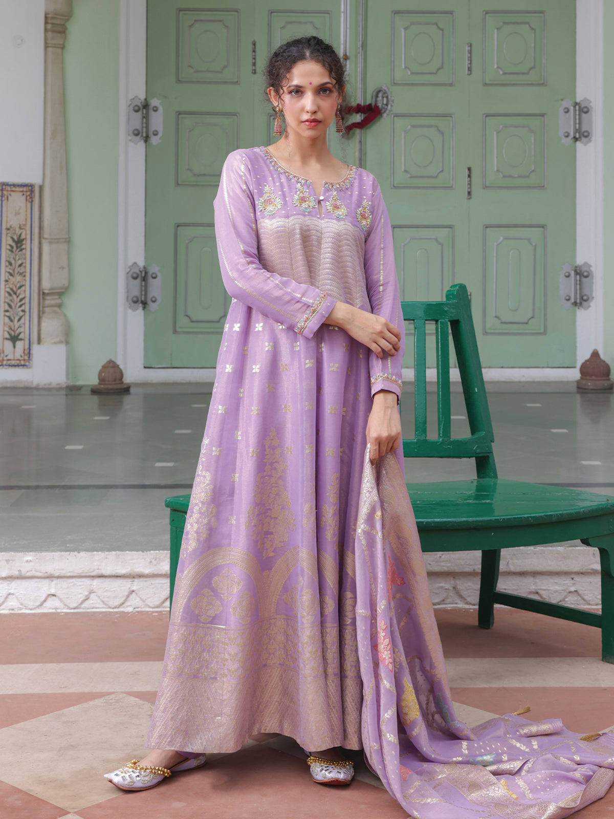 Buy Blue & Pink Pushpanjali Jamdani Anarkali Suit Set Online - RI.Ritu  Kumar UAE Store View