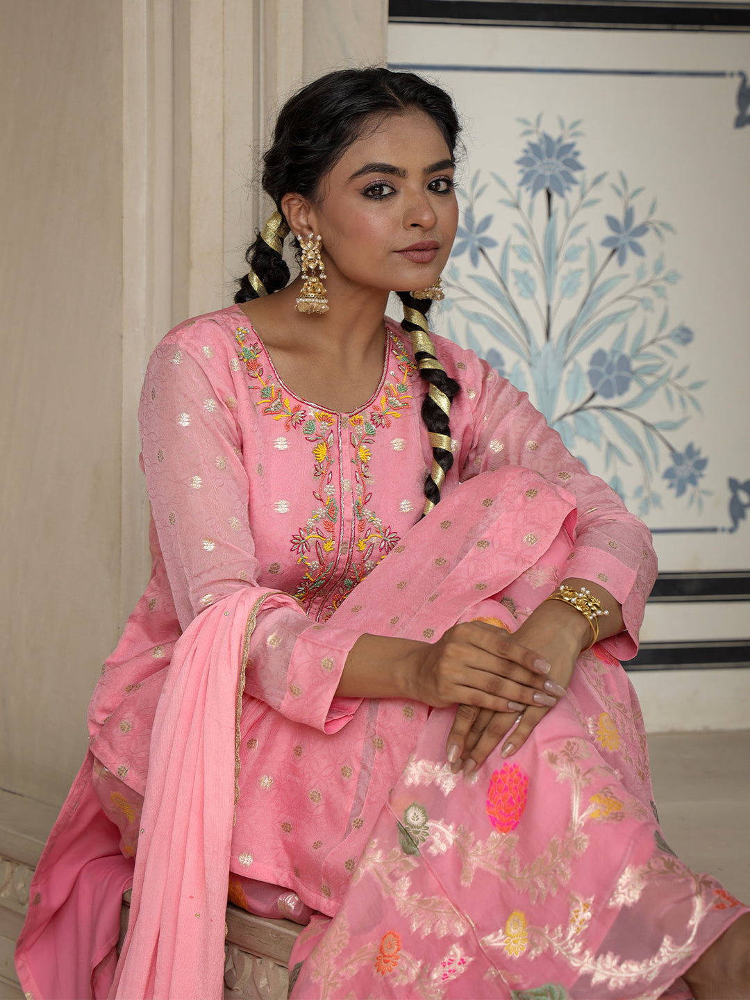 Light Pink Embroidered Sharara Set