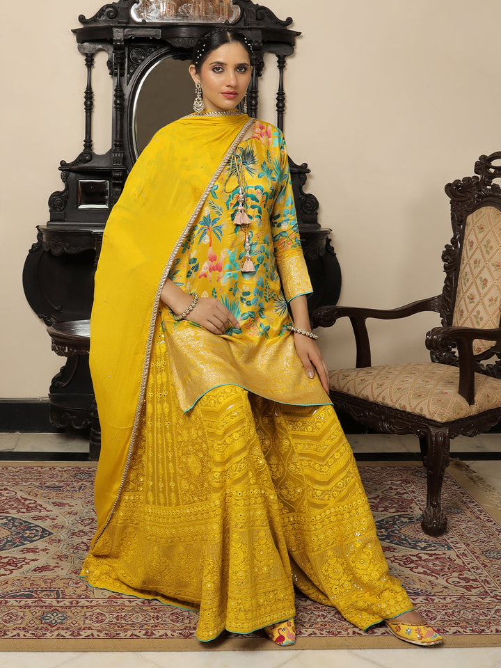 Yellow Embroidered Sharara Set