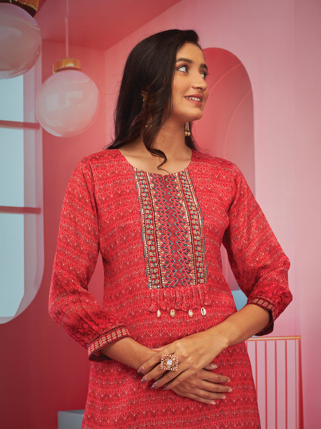 Red Shibori Kurti