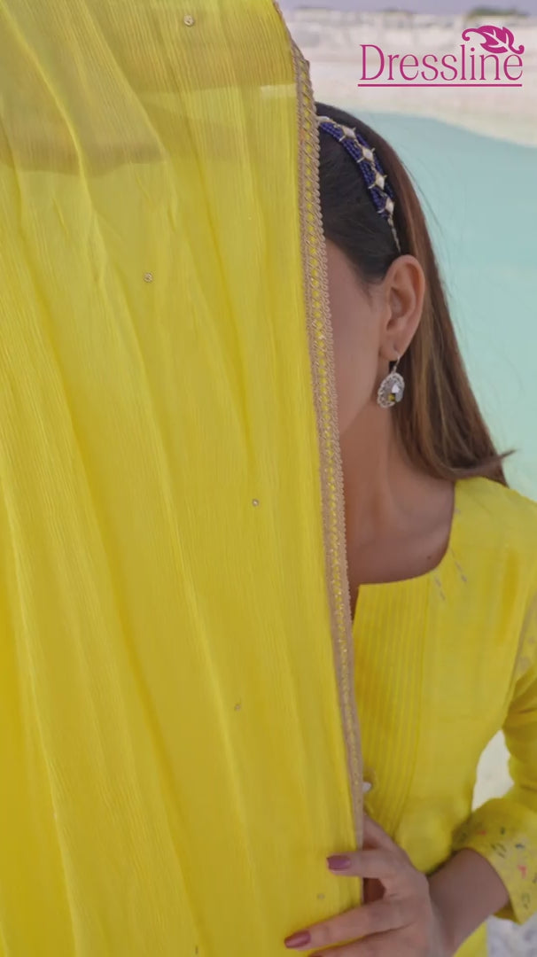 Glamorous Blue Yellow Contrast Bagru Print Cotton Salwar Suit with Kota  Silk Dupatta
