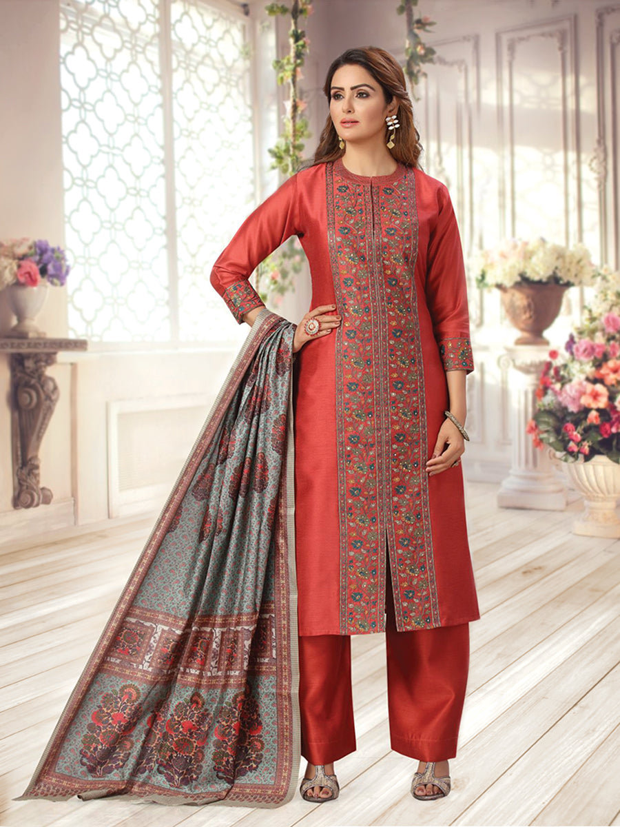 Rust Kurta Set with Printed Dupatta
