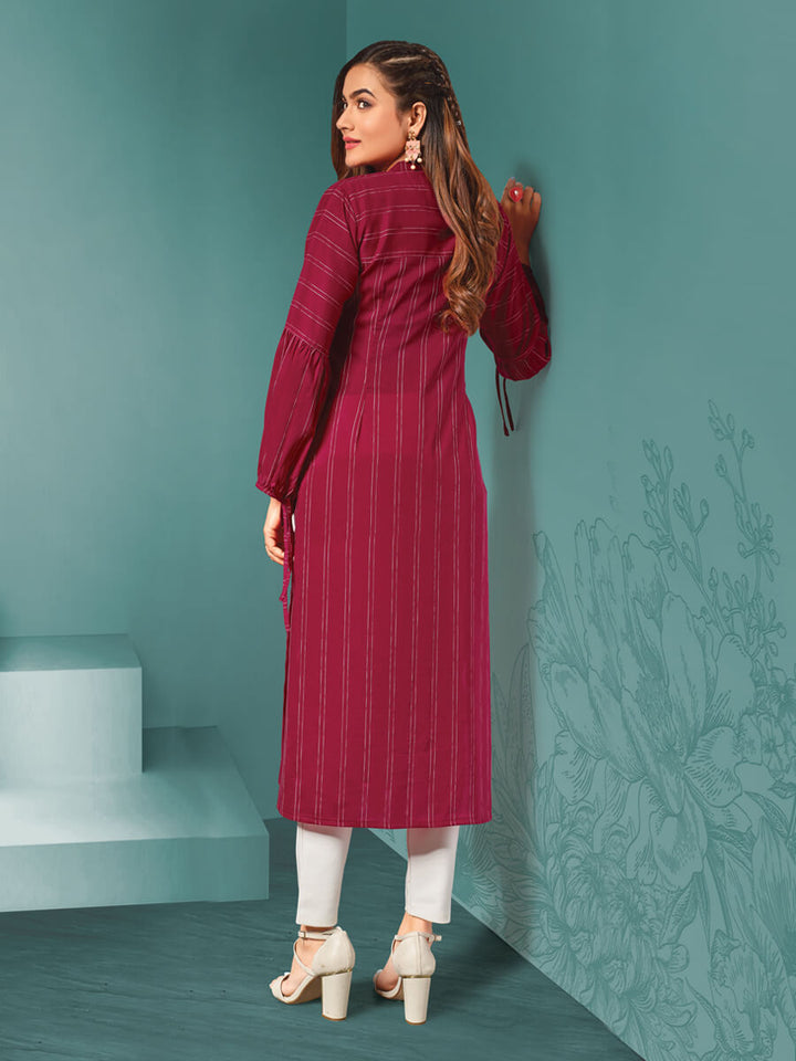 Red Stipe Tunic with Embroidered