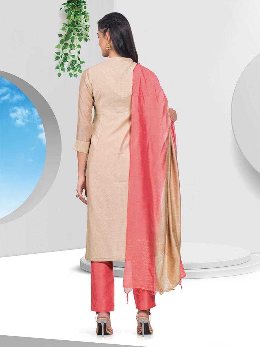 Beige Chanderi Kurta Set with Dupatta