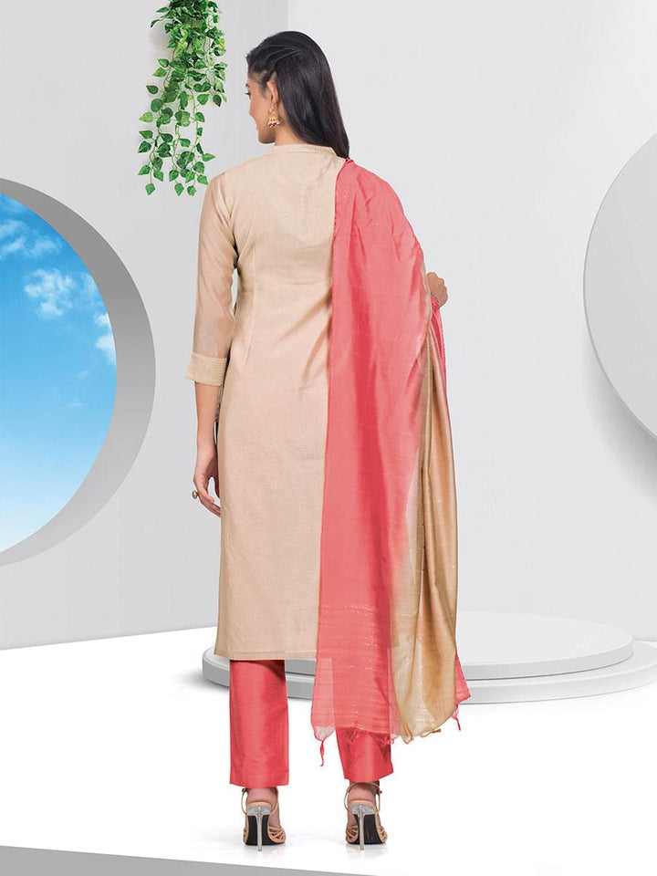 Beige Chanderi Kurta Set with Dupatta