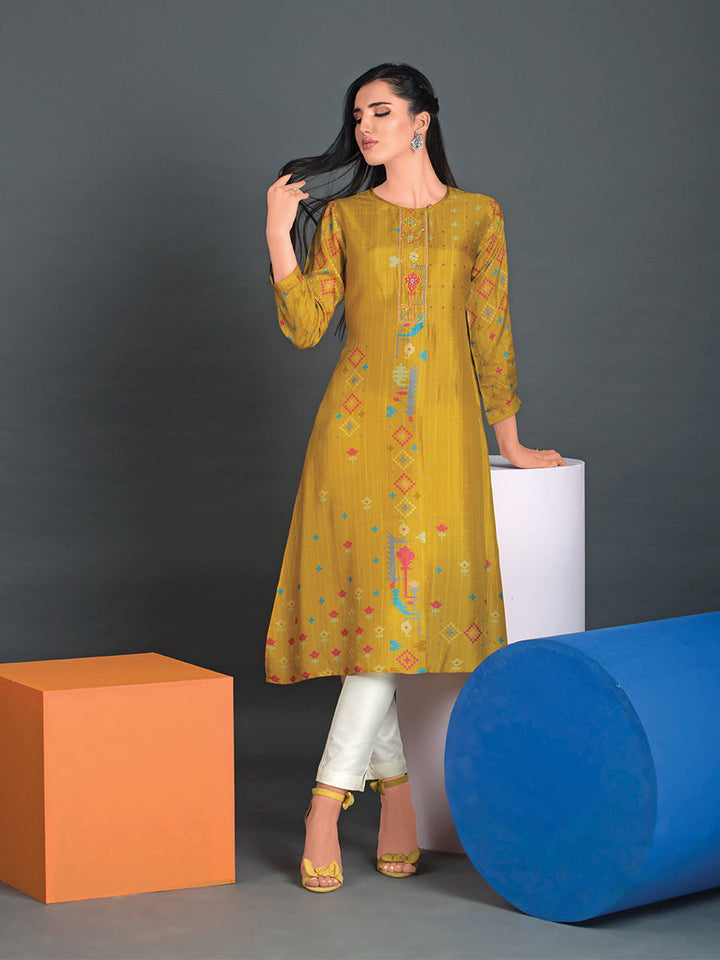 Yellow Printed Tunic - Dressline Fashion